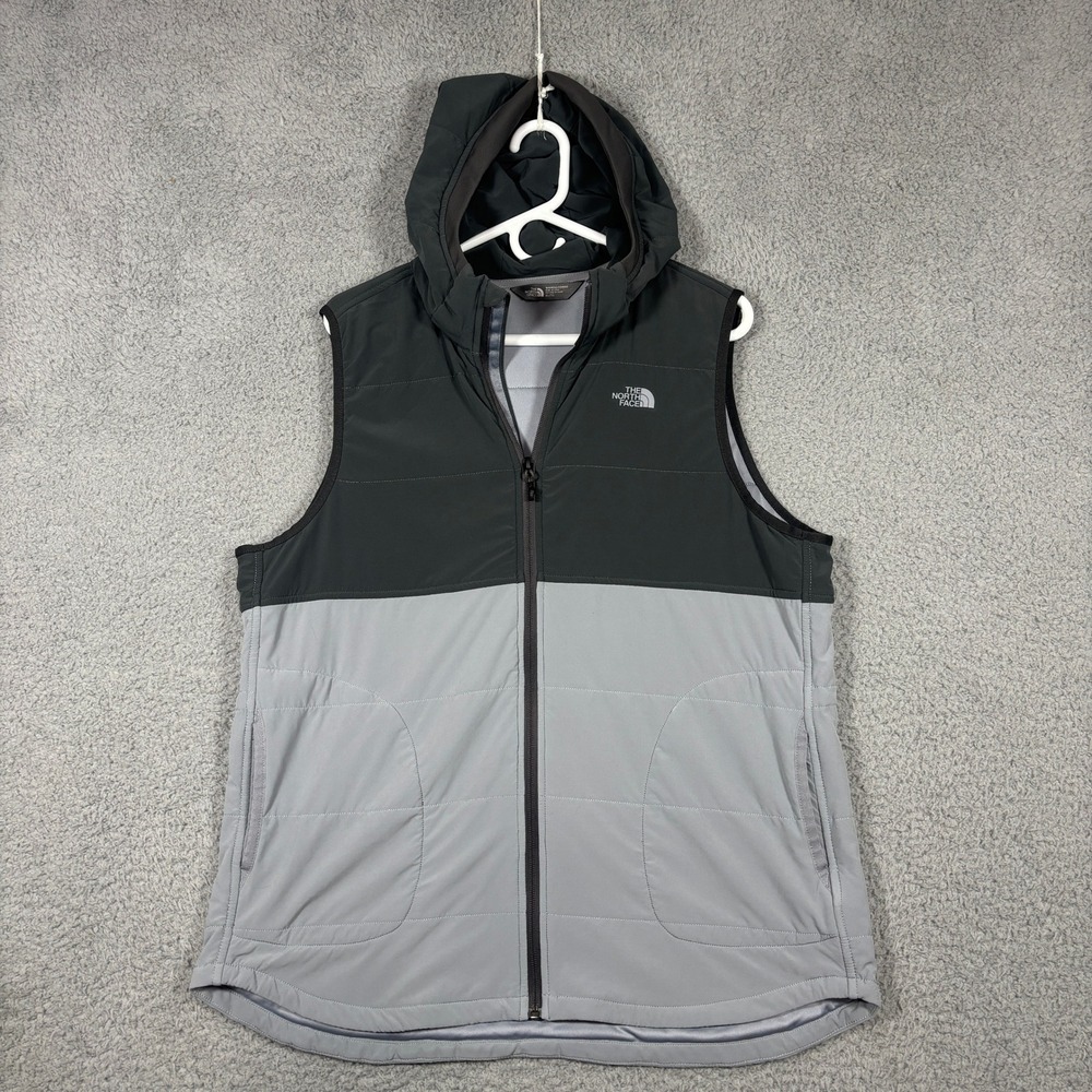 The North Face Vest Women XL Grey Black Hooded Full Zip Insulated Colorblock
